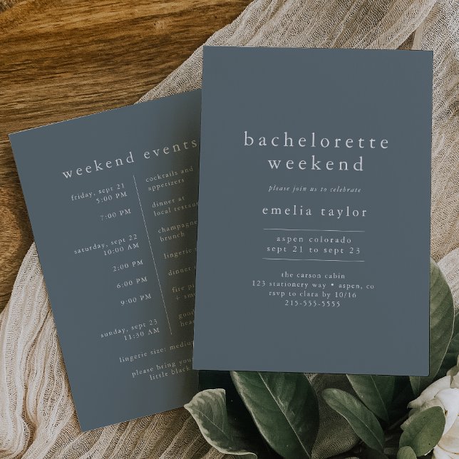 EMELIA Boho Navy Blue Simple Bachelorette Weekend Invitation (EMELIA Boho Navy Blue Simple Bachelorette Weekend Invitation)
