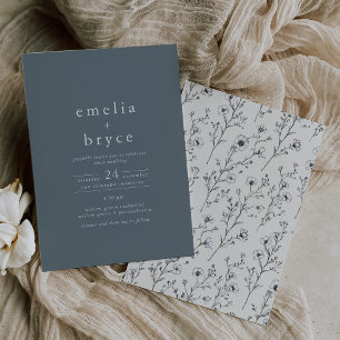 EMELIA Casual Vintage Dark Blue Floral Wedding Invitation