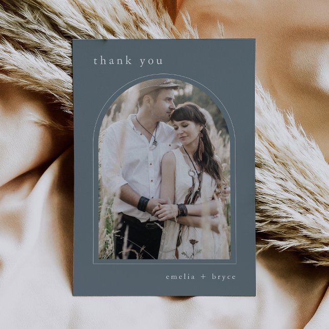 EMELIA Flat Boho Navy Simple Arch Photo Wedding Thank You Card (EMELIA Flat Boho Navy Simple Arch Photo Wedding Thank You Card)