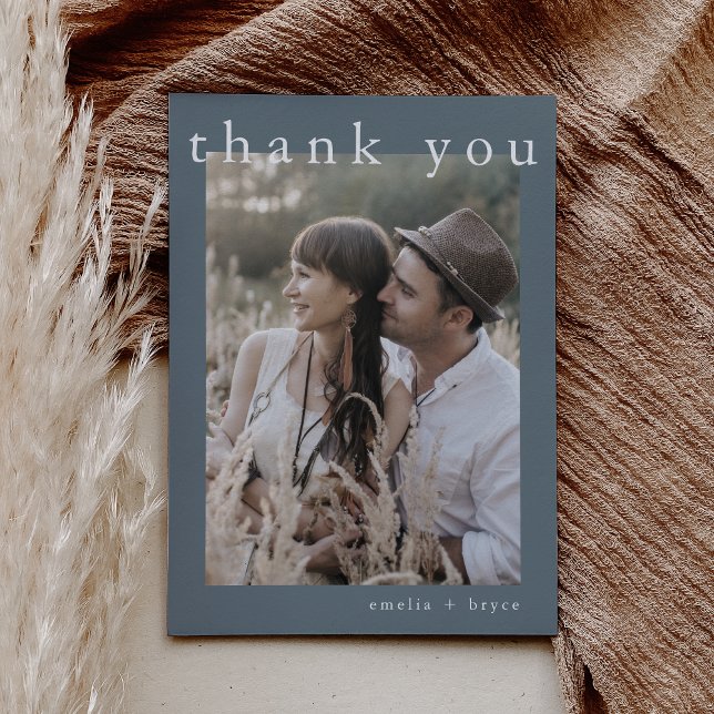 EMELIA Flat Minimalist Blue Winter Photo Wedding Thank You Card (EMELIA Flat Minimalist Blue Winter Photo Wedding Thank You Card)