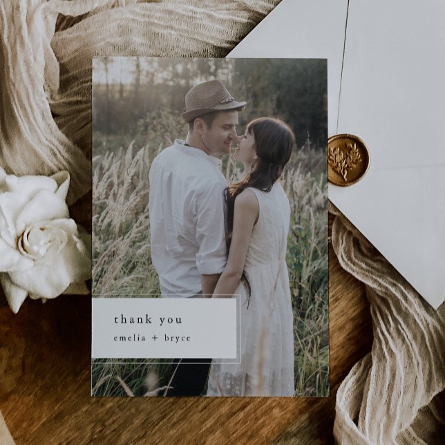 EMELIA Flat Minimalist Unique Rustic Photo Wedding Thank You Card (EMELIA Flat Minimalist Unique Rustic Photo Wedding Thank You Card)