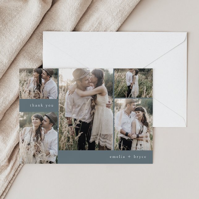 EMELIA Flat Rustic Blue Navy Multi Photo Wedding Thank You Card (EMELIA Flat Rustic Blue Navy Multi Photo Wedding Thank You Card)