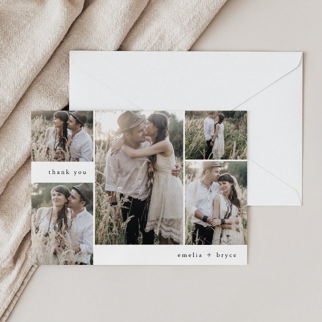 EMELIA Flat Simple Modern Boho Multi Photo Wedding Thank You Card (EMELIA Flat Simple Modern Boho Multi Photo Wedding Thank You Card)