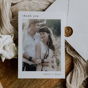 EMELIA Flat Unique Rustic Neutral Photo Wedding Thank You Card