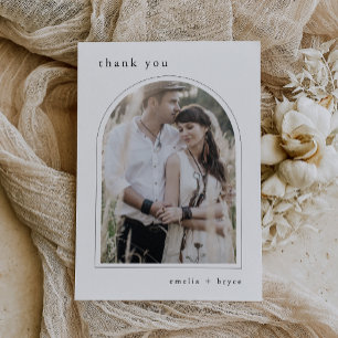 EMELIA Flat White Black Arch Simple Photo Wedding Thank You Card