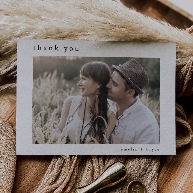 EMELIA Flat White Black Boho Rustic Photo Wedding Thank You Card (EMELIA Flat White Black Boho Rustic Photo Wedding Thank You Card)