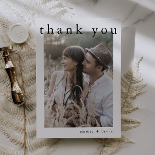 EMELIA Flat White Black Modern Boho Photo Wedding Thank You Card