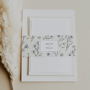 EMELIA Floral Cream Chinoiserie Wildflower Wedding Invitation Belly Band