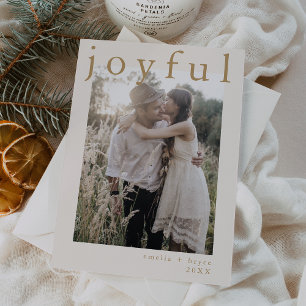 EMELIA Gold Boho Xmas Photo Joyful Christmas Holiday Card