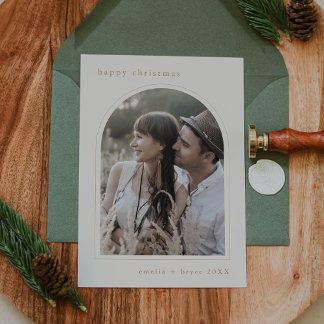 EMELIA Gold Cute Family Photo Happy Christmas Holiday Card