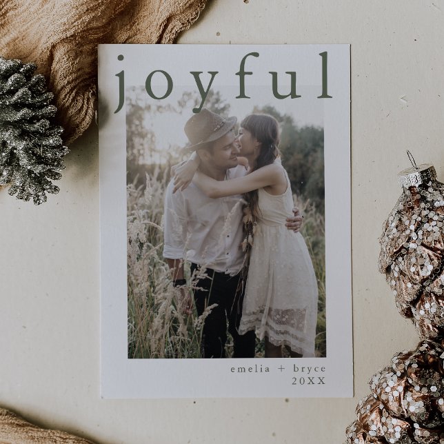 EMELIA Green Boho Xmas Photo Joyful Christmas Holiday Card (EMELIA Green Boho Xmas Photo Joyful Christmas Holiday Card)