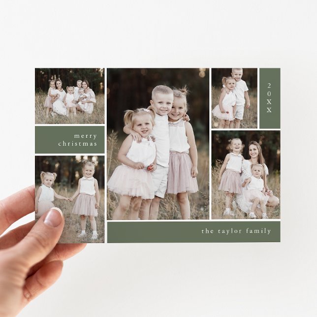 EMELIA Green Cute Modern Multi Photo Christmas Holiday Card (EMELIA Green Cute Modern Multi Photo Christmas Holiday Card)