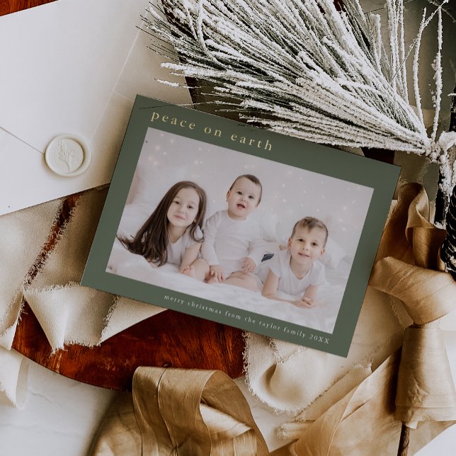 EMELIA Green Foil Photo Peace On Earth Christmas (EMELIA Green Foil Photo Peace On Earth Christmas Foil Holiday Card)