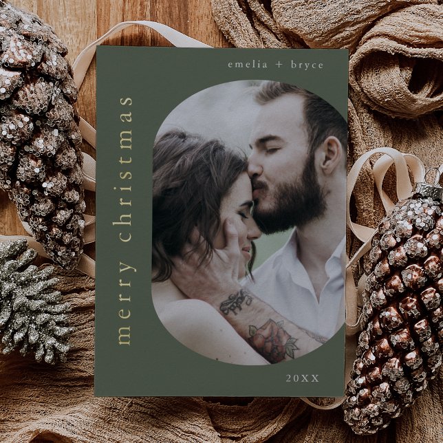 EMELIA Green Gold Foil Photo Merry Christmas (EMELIA Green Gold Foil Photo Merry Christmas Foil Holiday Card)