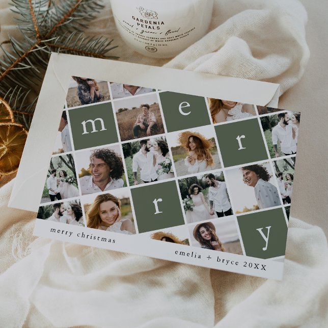 EMELIA Green Modern Family Multi Photo Christmas Holiday Card (EMELIA Green Modern Family Multi Photo Christmas Holiday Card)