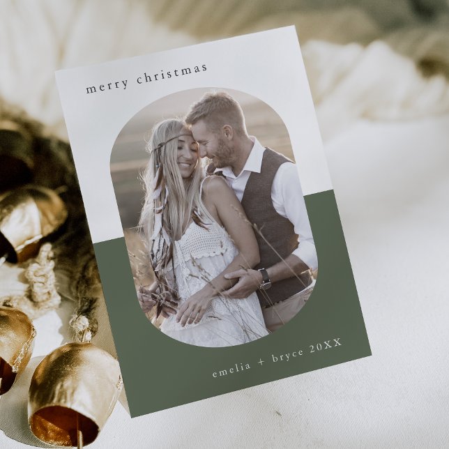 EMELIA Green Oval Creative Family Photo Christmas Holiday Card (EMELIA Green Oval Creative Family Photo Christmas Holiday Card)