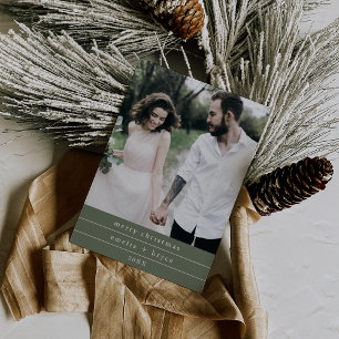 EMELIA Green Simple Family Photo Merry Christmas Holiday Card