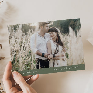 EMELIA Green Simple Family Unique Photo Christmas Holiday Card