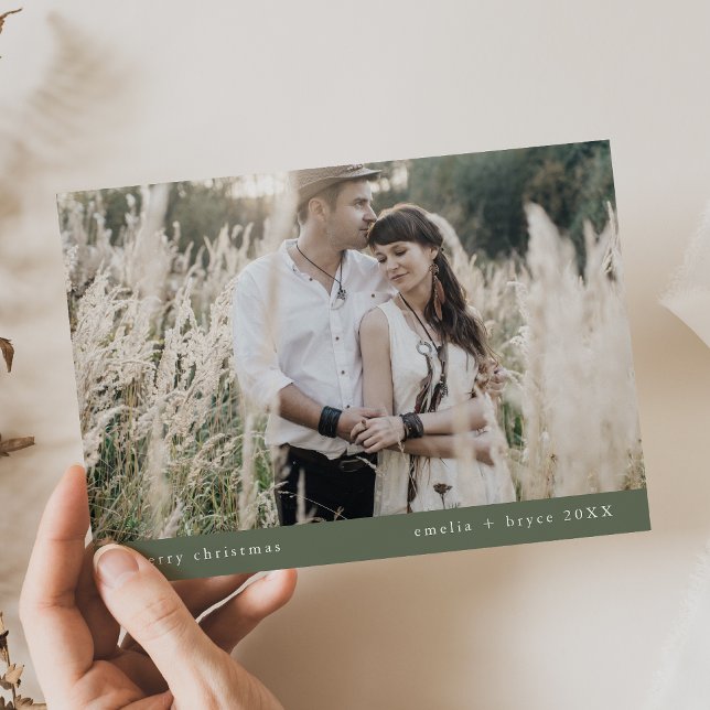 EMELIA Green Simple Family Unique Photo Christmas Holiday Card (EMELIA Green Simple Family Unique Photo Christmas Holiday Card)