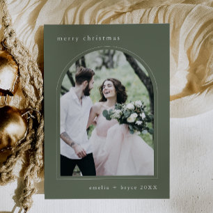EMELIA Green Unique Arch Family Photo Christmas Holiday Card