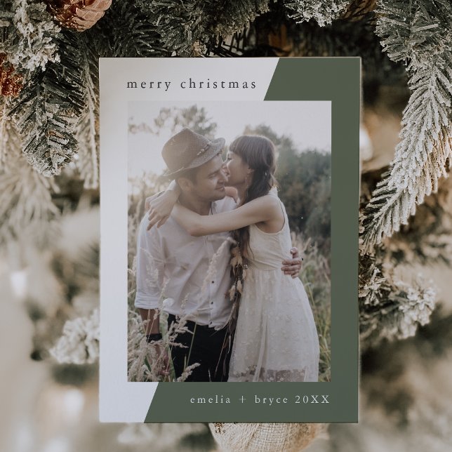 EMELIA Green Unique Minimal Family Photo Christmas Holiday Card (EMELIA Green Unique Minimal Family Photo Christmas Holiday Card)