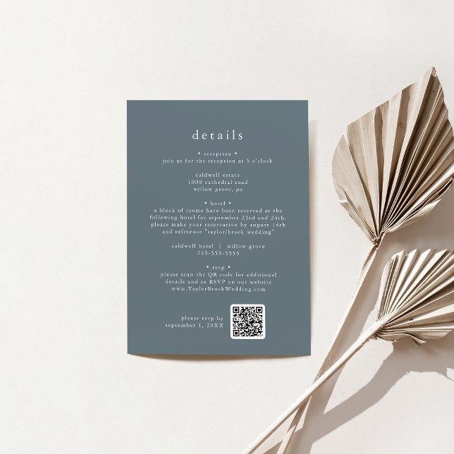 EMELIA Minimalist Dark Blue Winter Wedding Details Enclosure Card (EMELIA Minimalist Dark Blue Winter Wedding Details Enclosure Card)
