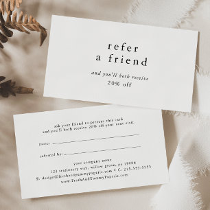 EMELIA Modern Black White Refer a Friend Discount Referral Card