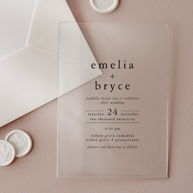 EMELIA Modern Boho Minimalist Unique Black Wedding Acrylic Invitations (EMELIA Modern Boho Minimalist Unique Black Wedding Acrylic Invitations)