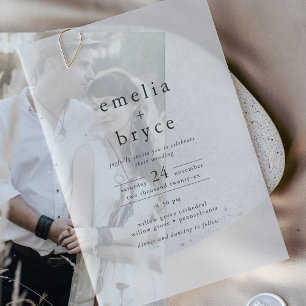 EMELIA Modern Boho Minimalist Unique Black Wedding Vellum Invitations