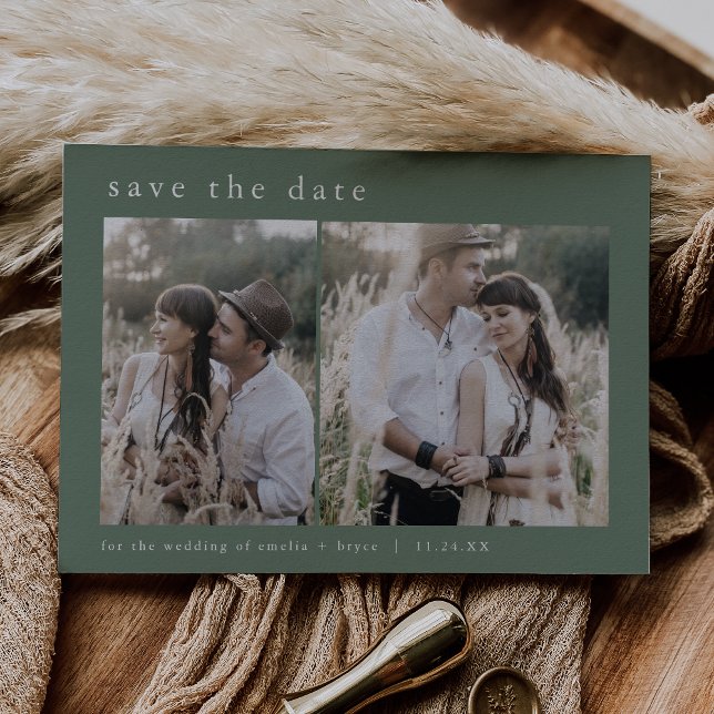 EMELIA Mountain 2 Photo Modern Forest Boho Wedding Save The Date (EMELIA Mountain 2 Photo Modern Forest Boho Wedding Save The Date)