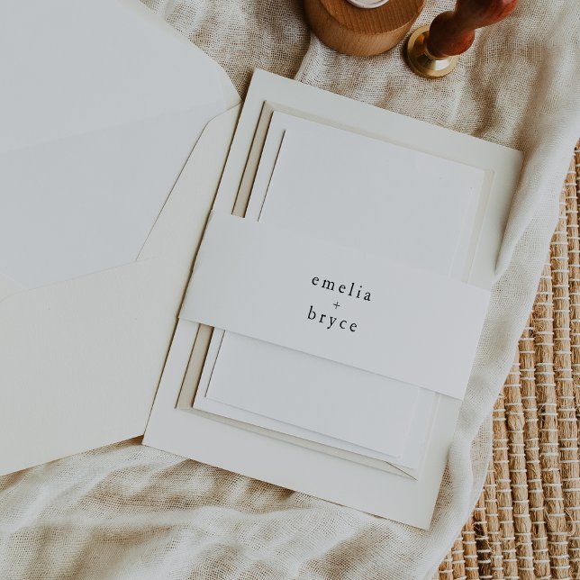 EMELIA Neutral White Black Rustic Simple Wedding Invitation Belly Band (EMELIA Neutral White Black Rustic Simple Wedding Invitation Belly Band)