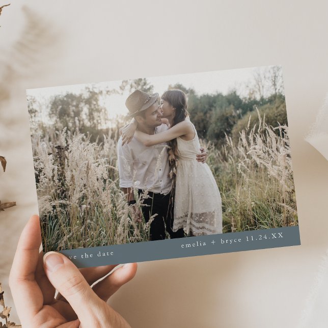 EMELIA Photo Minimal Dusty Blue Rustic Wedding Save The Date (EMELIA Photo Minimal Dusty Blue Rustic Wedding Save The Date)