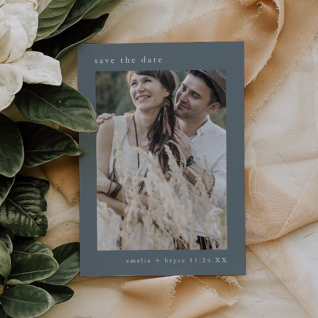 EMELIA Photo Winter Minimalist Dusty Blue Wedding Save The Date (EMELIA Photo Winter Minimalist Dusty Blue Wedding Save The Date)