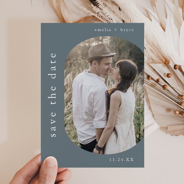 EMELIA Photo Winter Minimalist Dusty Blue Wedding Save The Date (EMELIA Photo Winter Minimalist Dusty Blue Wedding Save The Date)