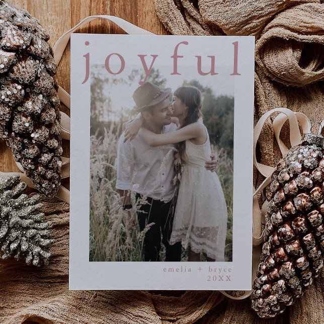 EMELIA Pink Boho Xmas Photo Joyful Christmas Holiday Card (EMELIA Pink Boho Xmas Photo Joyful Christmas Holiday Card)