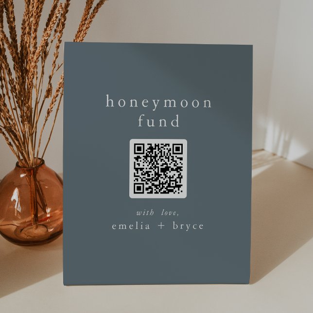 EMELIA QR Code Navy Boho Wedding Honeymoon Fund Pedestal Sign (EMELIA QR Code Navy Boho Wedding Honeymoon Fund Pedestal Sign)
