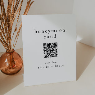 EMELIA QR Code Simple Boho Wedding Honeymoon Fund Pedestal Sign