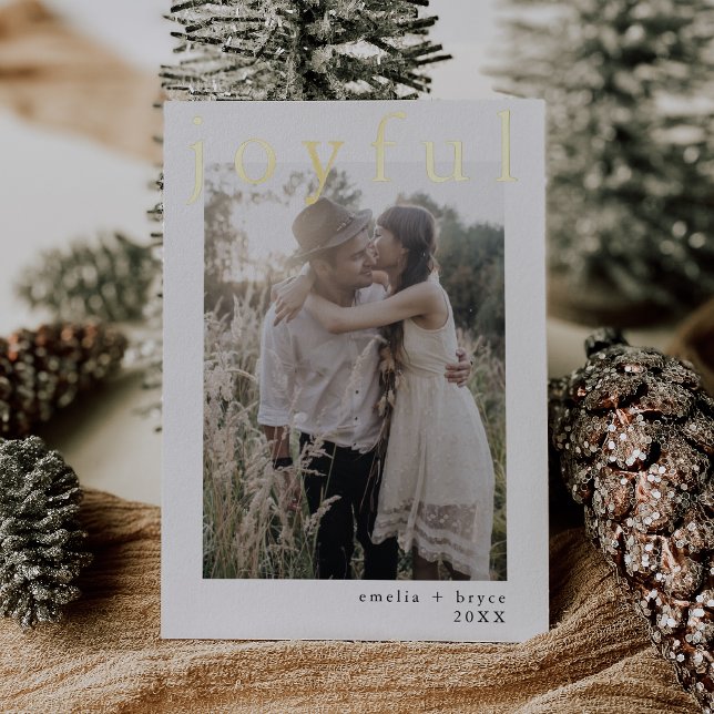 EMELIA Red Gold Foil Xmas Photo Joyful Christmas (EMELIA Red Gold Foil Xmas Photo Joyful Christmas Foil Holiday Card)