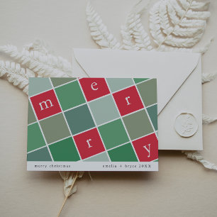 EMELIA Red Green Printable Family Merry Christmas Holiday Card