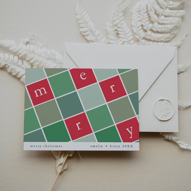 EMELIA Red Green Printable Family Merry Christmas Holiday Card (EMELIA Red Green Printable Family Merry Christmas Holiday Card)