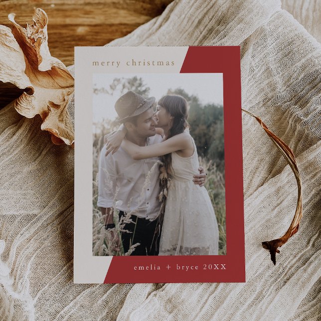 EMELIA Red Unique Minimal Family Photo Christmas Holiday Card (EMELIA Red Unique Minimal Family Photo Christmas Holiday Card)