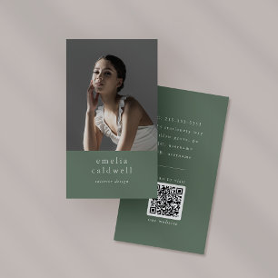 EMELIA Sage Green Boho Rustic Simple Modern Photo Business Card