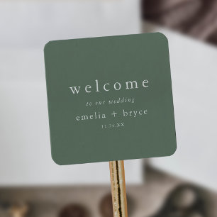 EMELIA Sage Green Mountain Wedding Welcome Bag Square Sticker