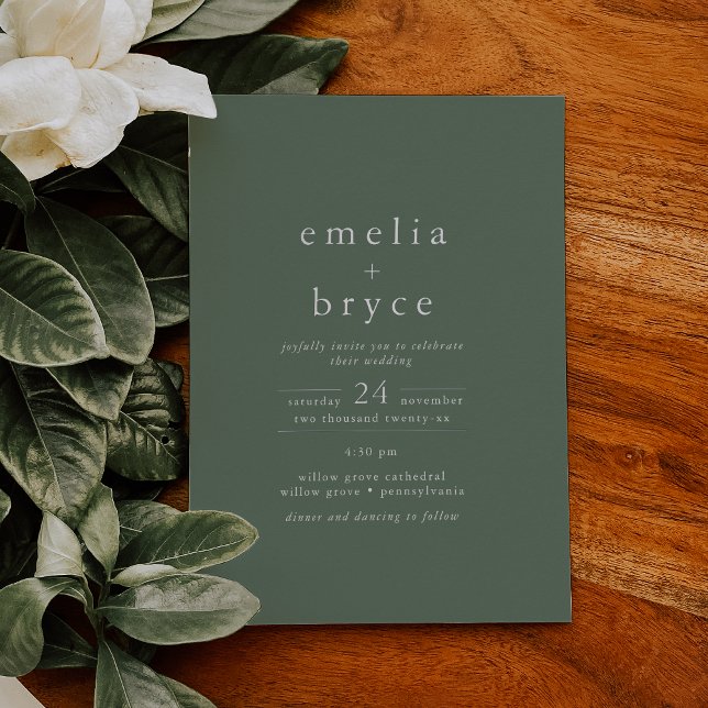 EMELIA Sage Green Silver Foil Modern Wedding (EMELIA Sage Green Silver Foil Modern Wedding Foil Invitation)