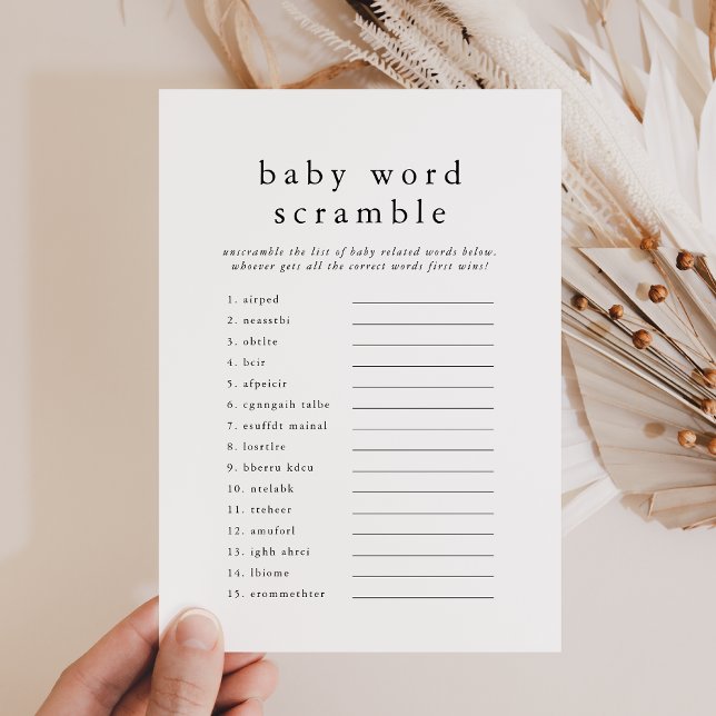 EMELIA Simple Baby Shower Word Scramble Game Card (EMELIA Simple Baby Shower Word Scramble Game Card)