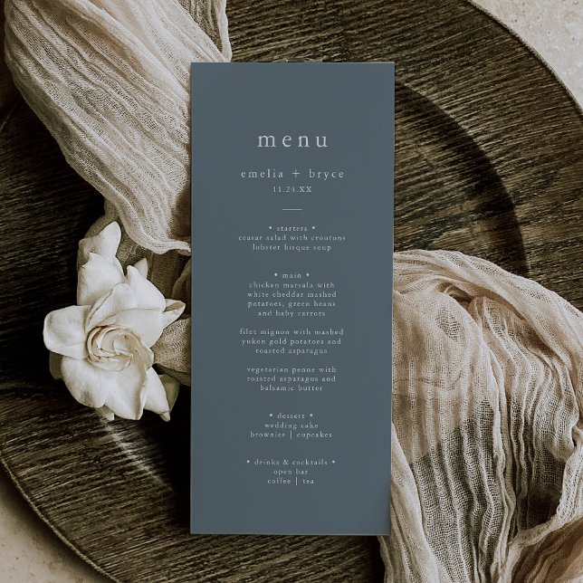EMELIA Simple Boho Navy Rustic Dark Blue Wedding Menu (EMELIA Simple Boho Navy Rustic Dark Blue Wedding Menu)