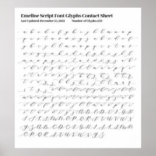 Emeline Script Font Glyphs Contact Sheet Poster