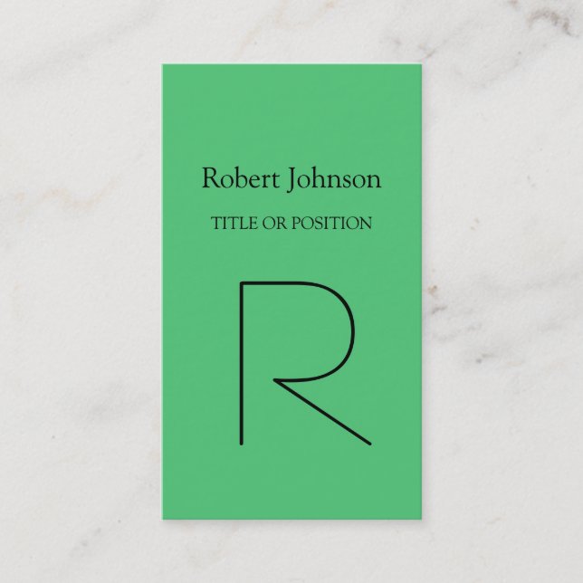 Emeral Green Black Monogram Plain Business Card (Front)