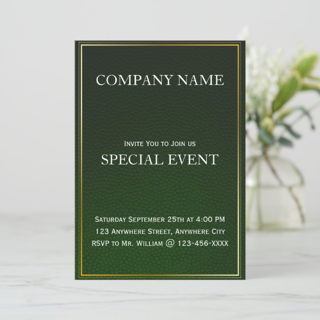 Emeral Green Business Party Invitation Card (Standing Front)