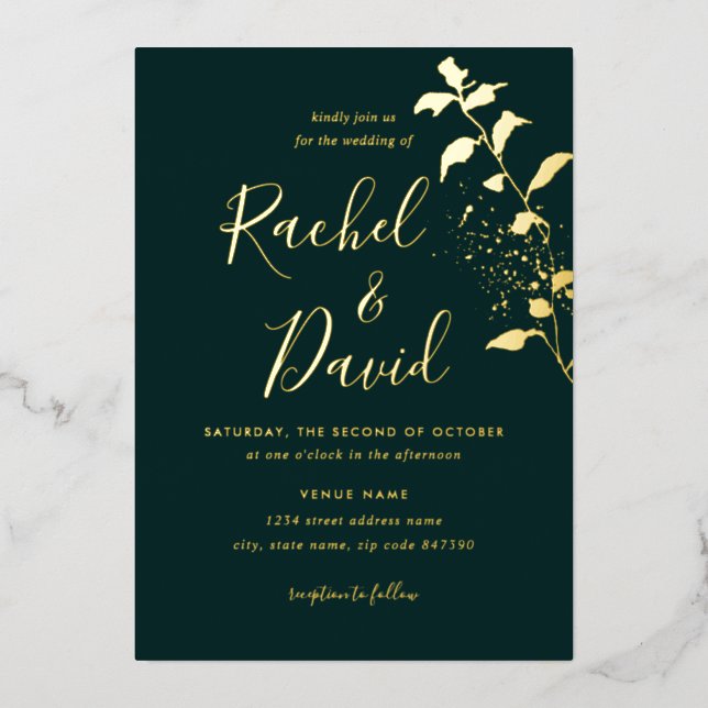 Emeral Green Gold Floral Wedding  (Front)
